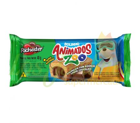 Bolo Richester Animados Zoo 40g Baun. C/ Chocolate