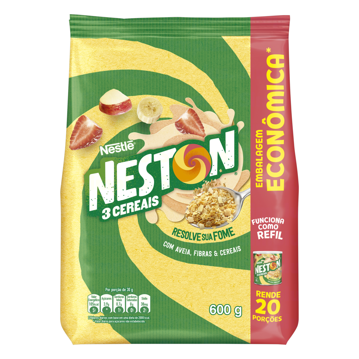 Nestl Cereal Neston 3 Cereais Pacote 600g Refil Embalagem Econmica