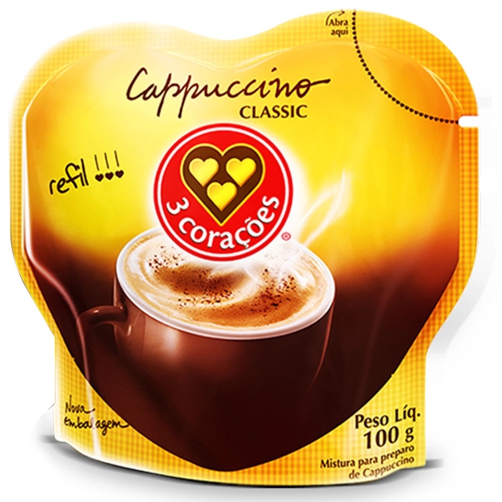 3 Coraes Cappuccino Coracoes Classic Refil 100g