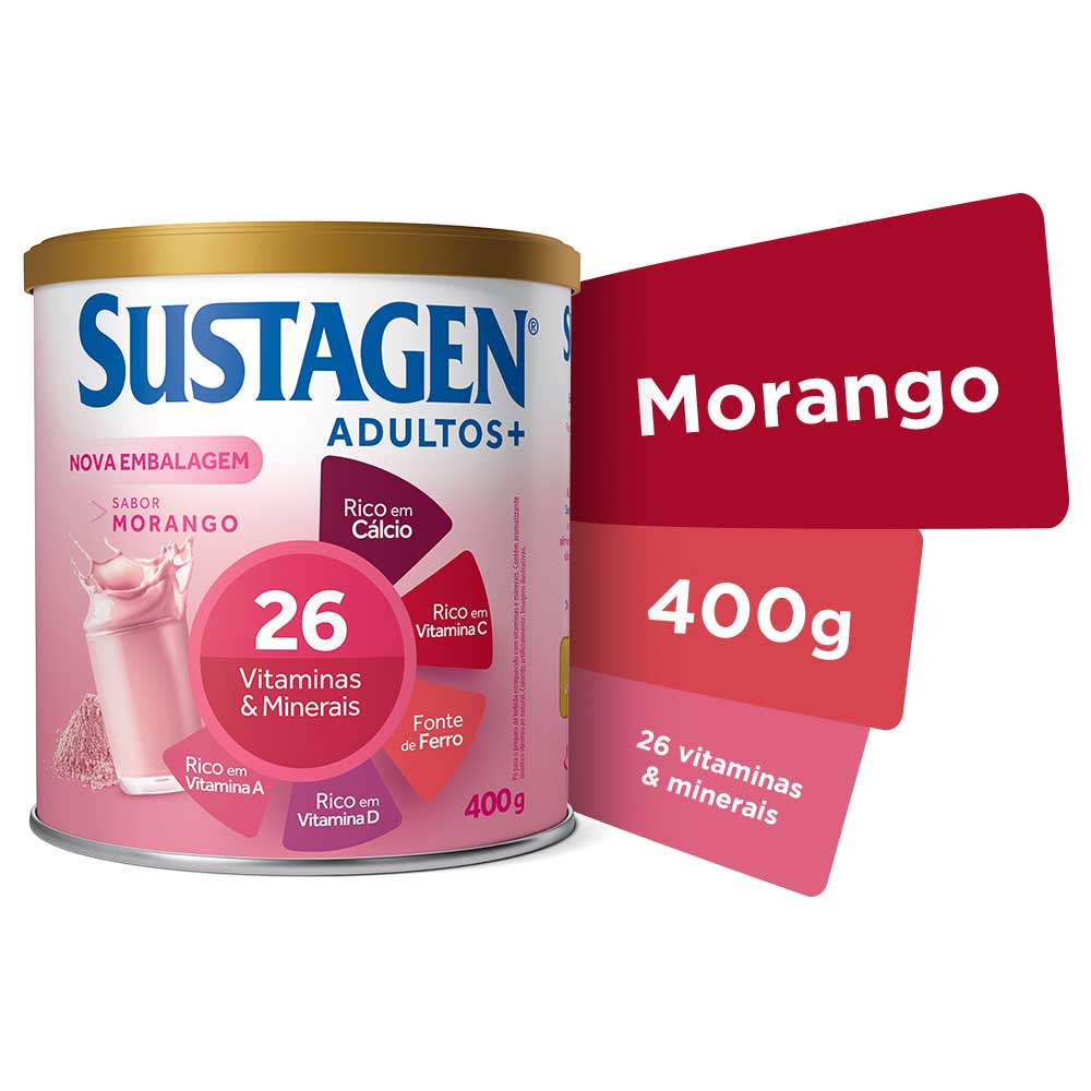 Sustagen Complemento Alimentar Adultos+ Sabor Morango Lata 400g