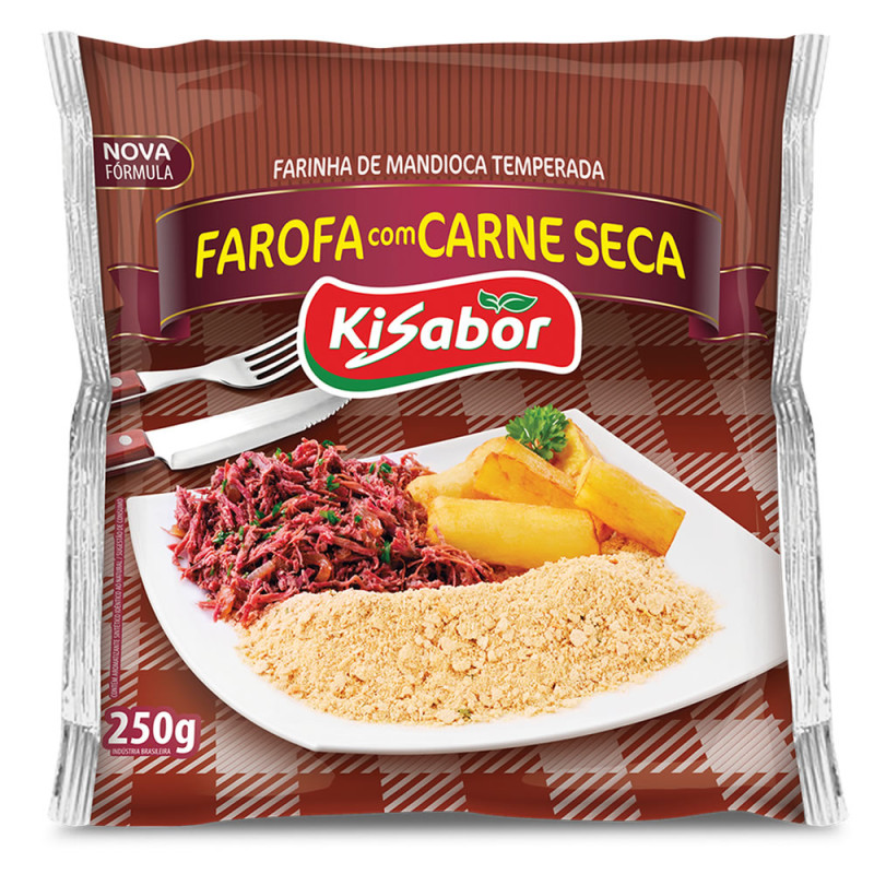 Kisabor Farofa De Mandioca Com Carne Seca Pacote 250g