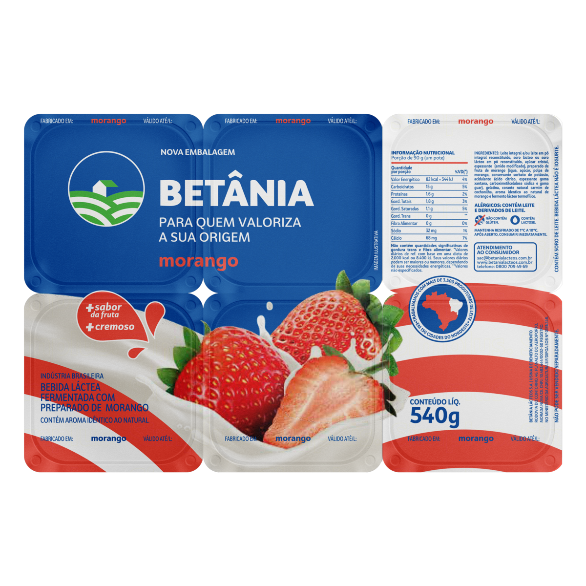 Iogurte Betania 540g Morango C/6unds