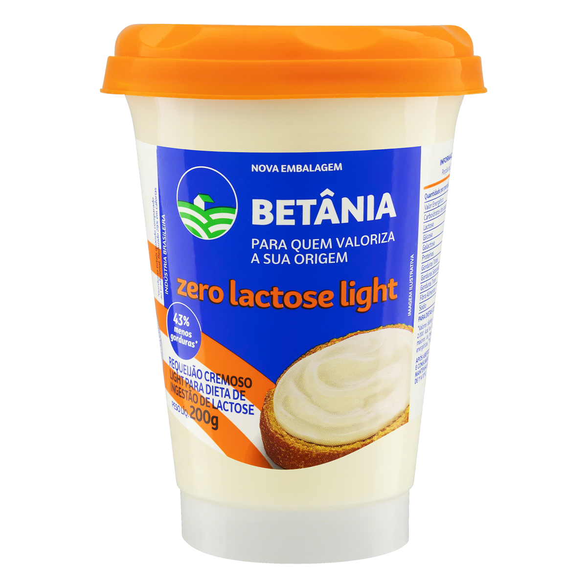 Requeijo Cremoso Light Zero Lactose Betnia Copo 200g