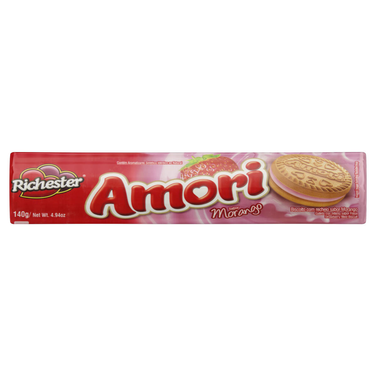 Biscoito Richester Recheado 140g Morango Amori