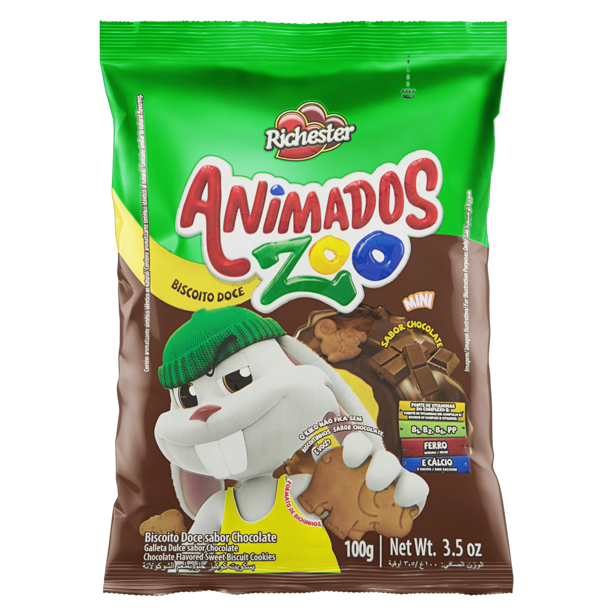 Biscoito Richester Doce Animados Zoo 100g Choc