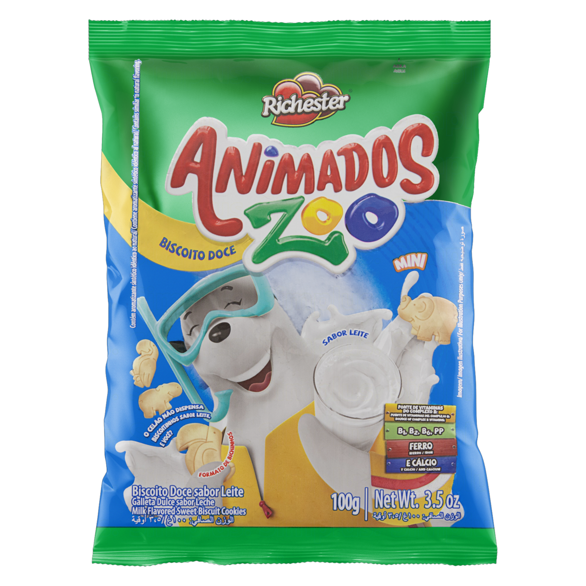 Minibiscoito Leite Richester Animados Zoo Pacote 100g