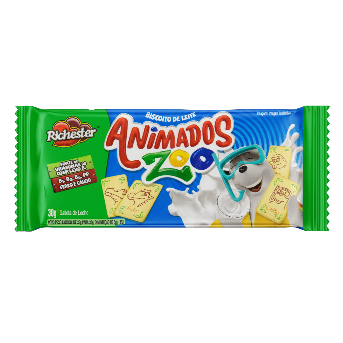 Biscoito Leite Richester Animados Zoo Pacote 30g