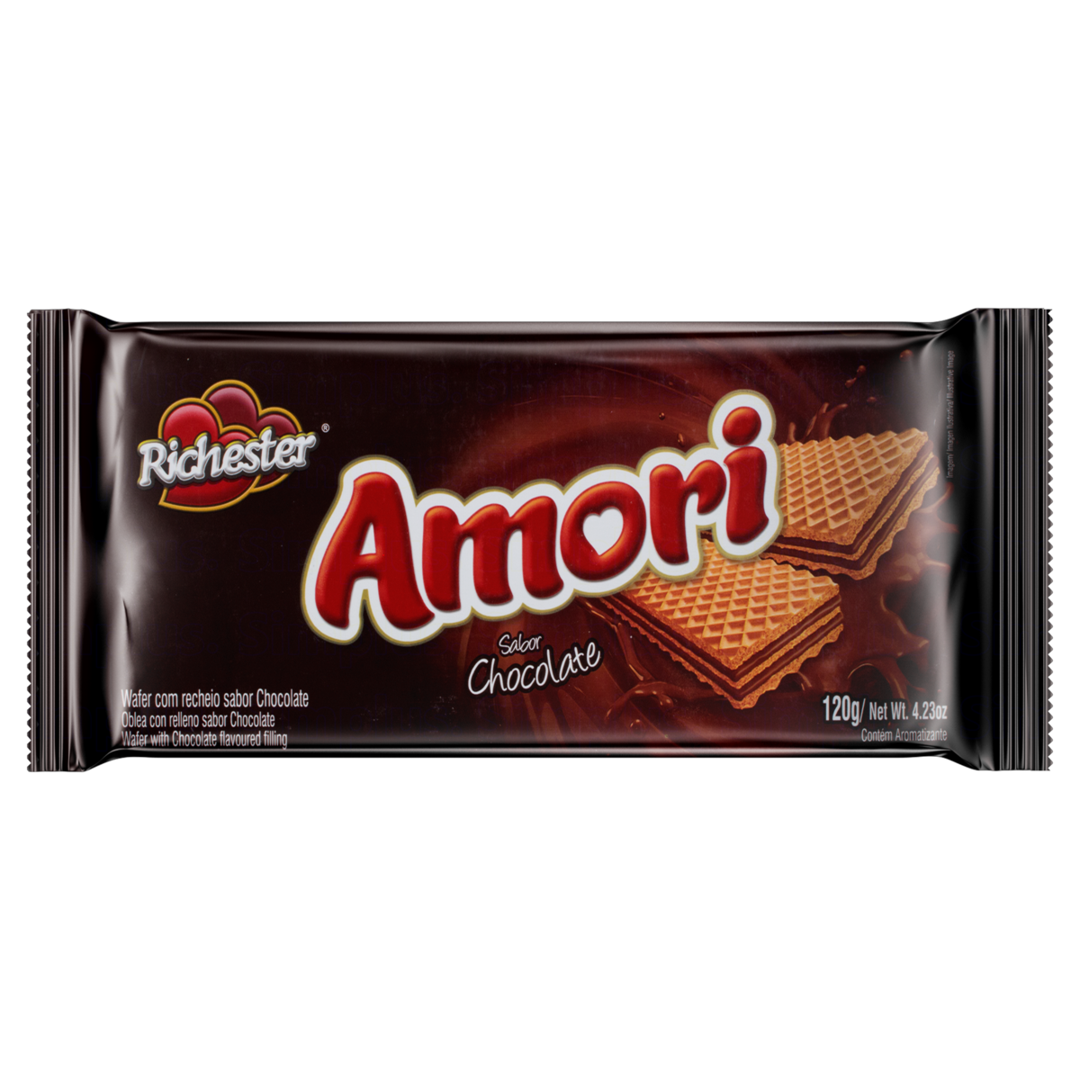 Biscoito Wafer Recheio Chocolate Richester Amori Pacote 120g