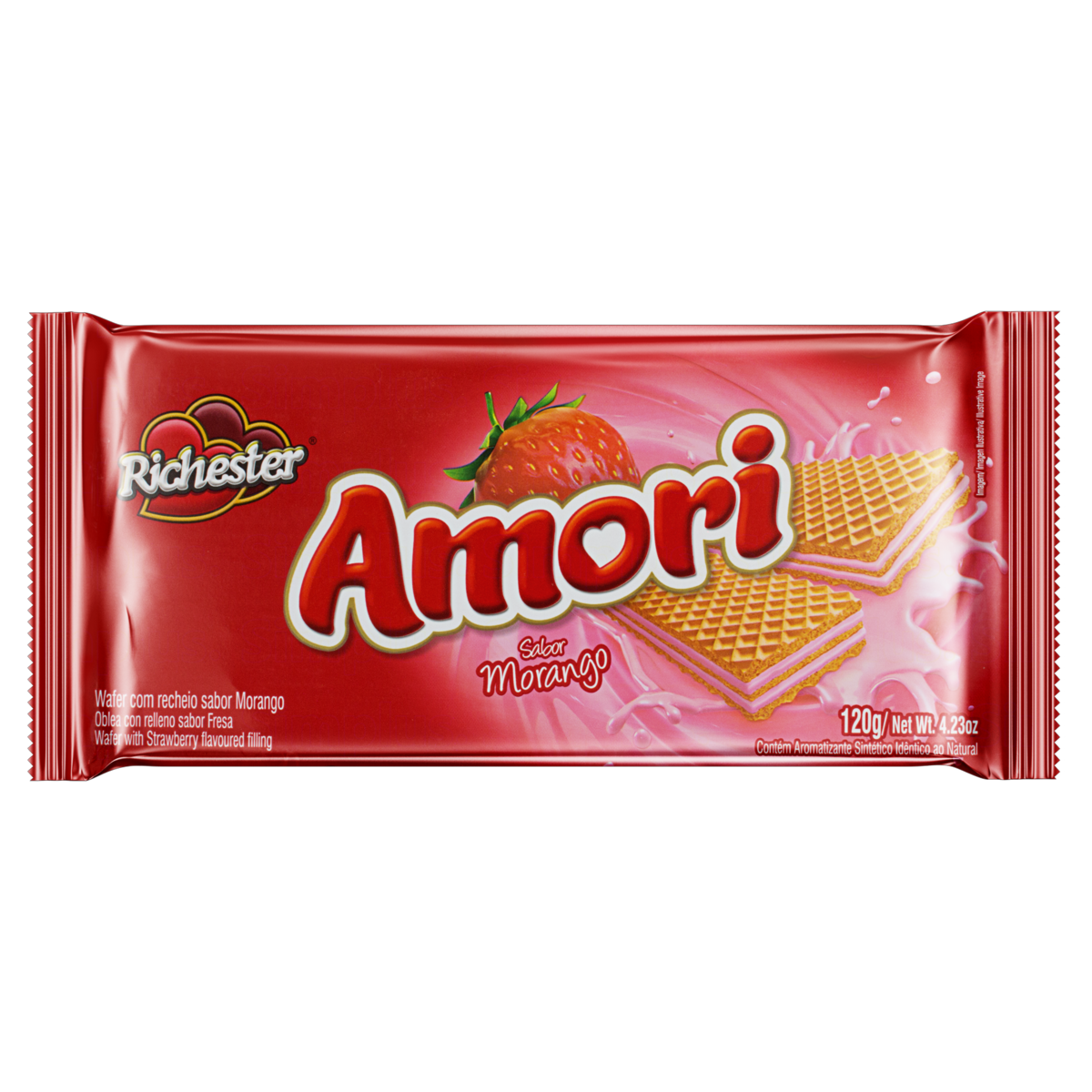 Biscoito Wafer Recheio Morango Richester Amori Pacote 120g