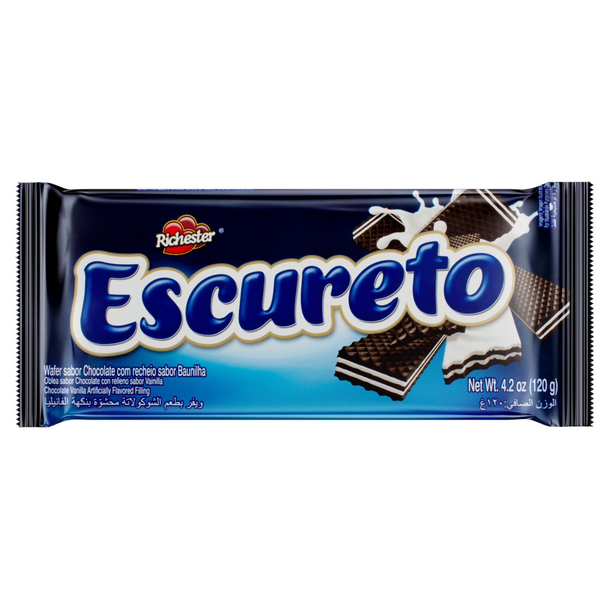 Biscoito Wafer Chocolate Recheio Baunilha Richester Escureto Pacote 120g