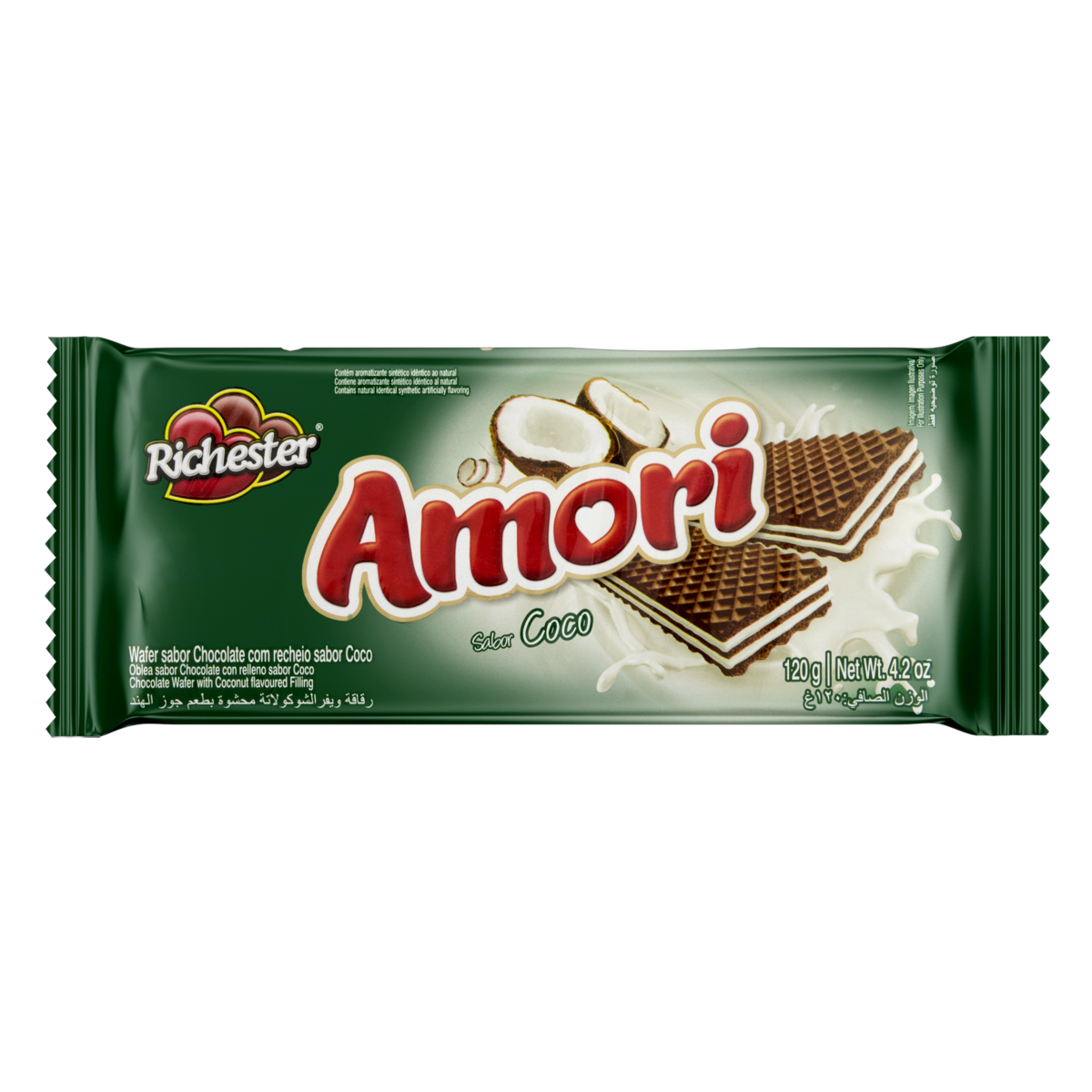 Biscoito Wafer Chocolate Recheio Coco Richester Amori Pacote 120g