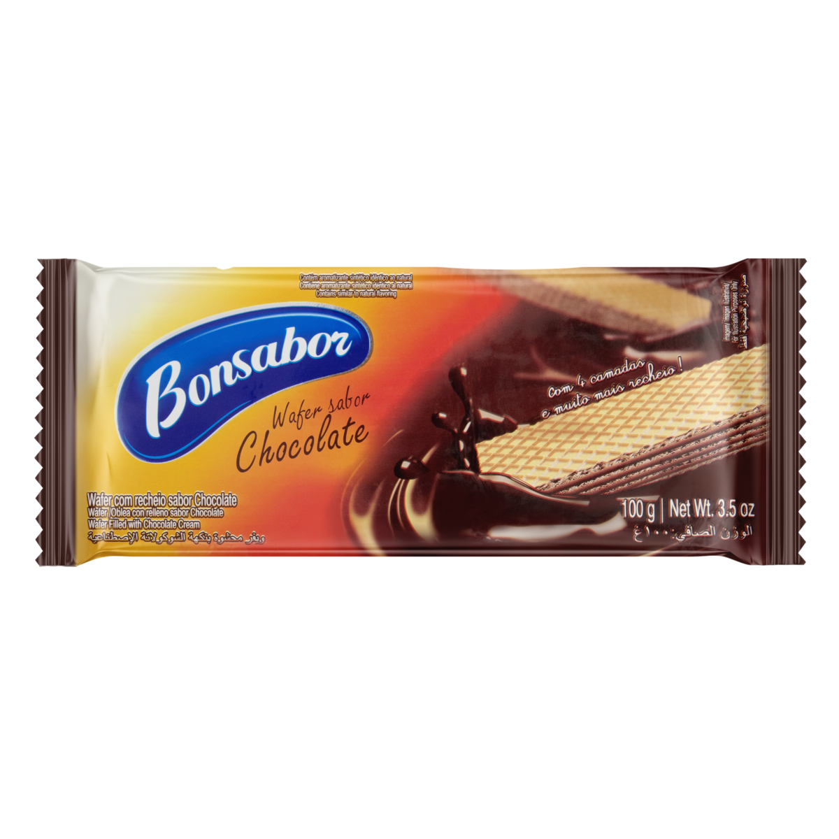 Biscoito Wafer Recheio Chocolate Bonsabor Pacote 100g