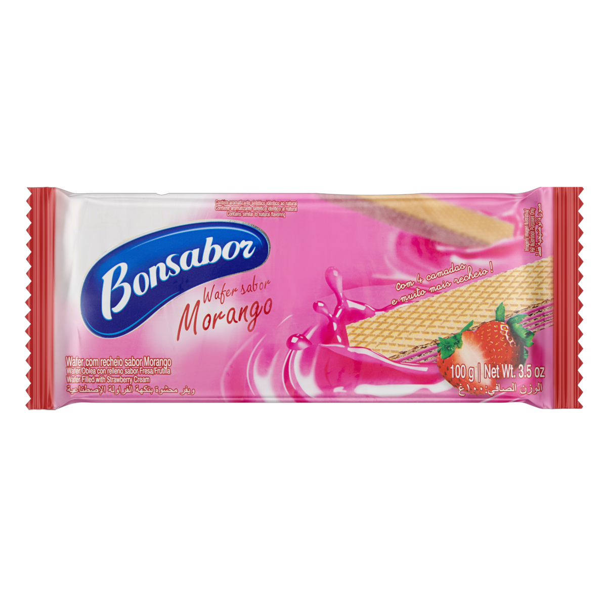 Biscoito Wafer Recheio Morango Bonsabor Pacote 100g