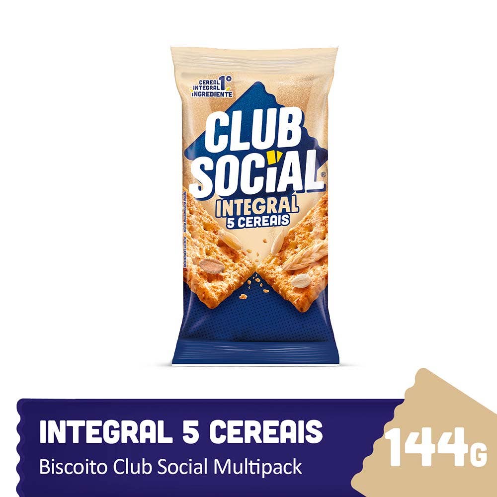 Club Social Biscoito Integral 5 Cereais Pacote 144g