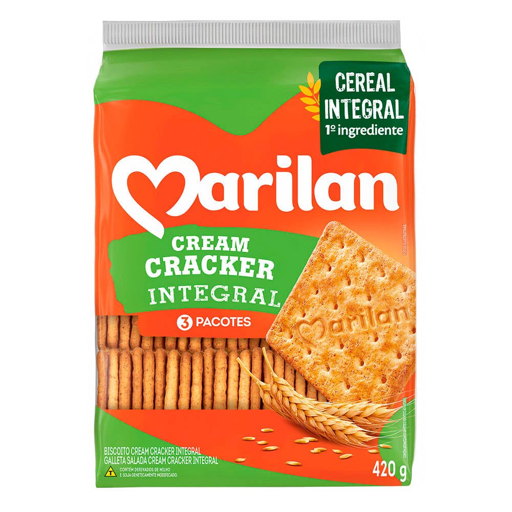 Marilan Biscoito Cream Cracker Integral Pacote 420g