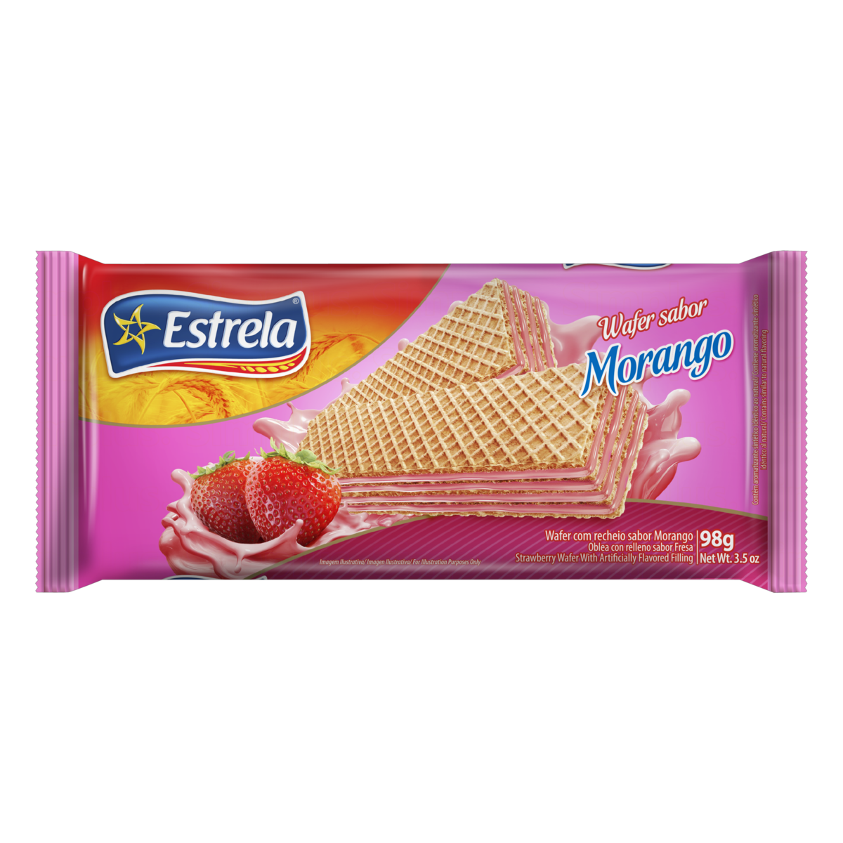 Biscoito Wafer Recheio Morango Estrela Pacote 98g