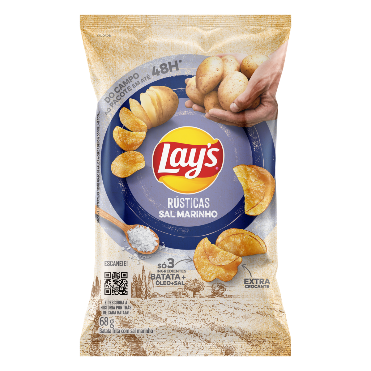 Lays Batata Frita Rstica Com Sal Marinho Pacote 68g