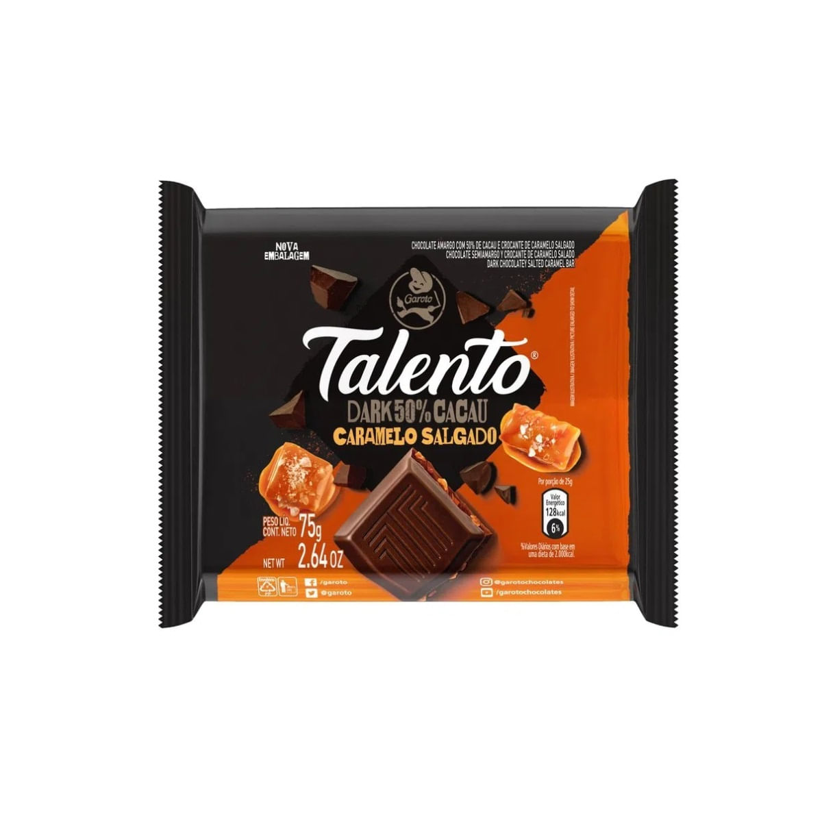 Talento Chocolate Em Barra Dark Caramelo/Salgado 75G