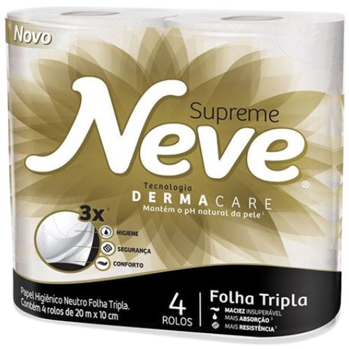 Neve Papel Higinico Neutro Supreme Folha Tripla 20m Com 4 Und