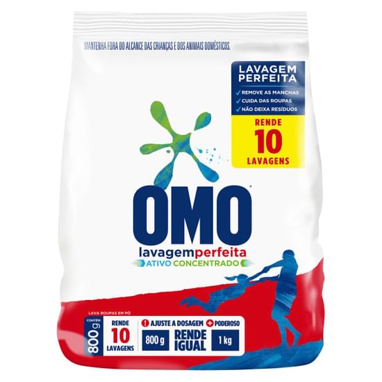 Detergente Po Omo 800g Bag. Lavagem Perfeita