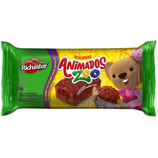 Bolo Richester Animados Zoo 40g Brig.C/Choc