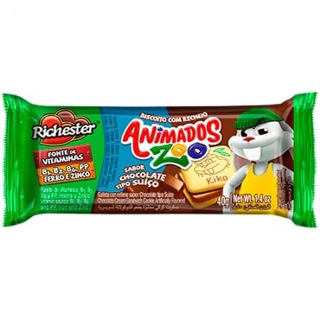 Biscoito Richester Animados Recheado Quadrado 40g Chocolate