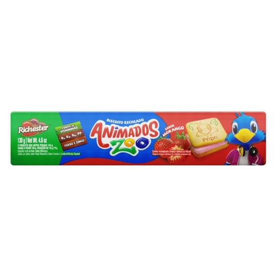 Biscoito Richester Animados Recheado Quad 130g Morango