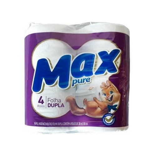 Max Pure Papel Higinico Neutro 4 Rolos Folha Dupla 30m X 10cm