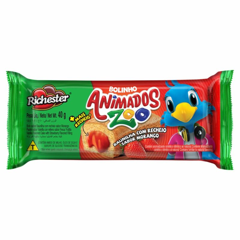 Bolo Richester Animados Zoo 40g Baun. C/ Morango